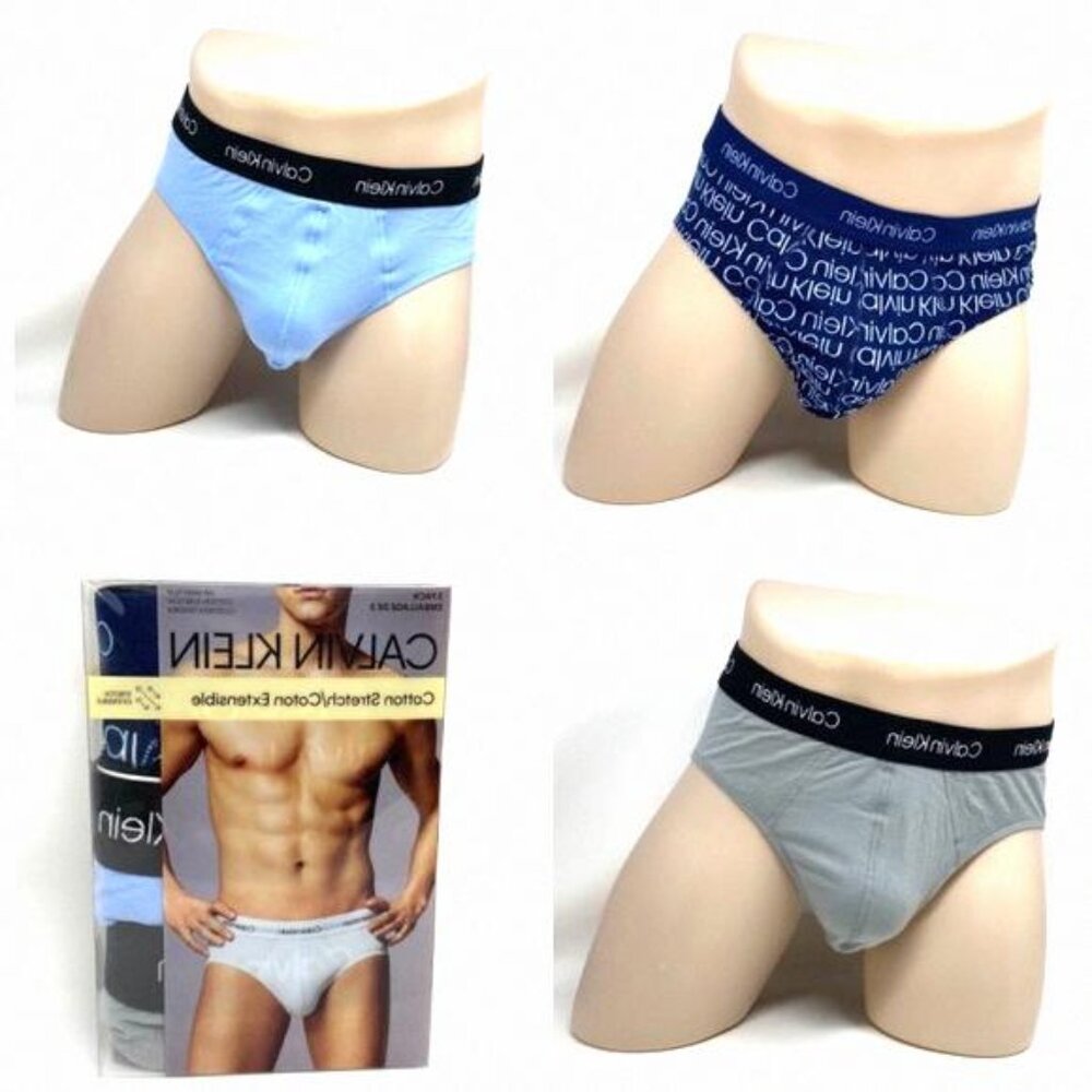 💖MEGA SALE💖Calvin Klein Men 3-Pack Cotton Stretch NP21660935 Black Brief Blue